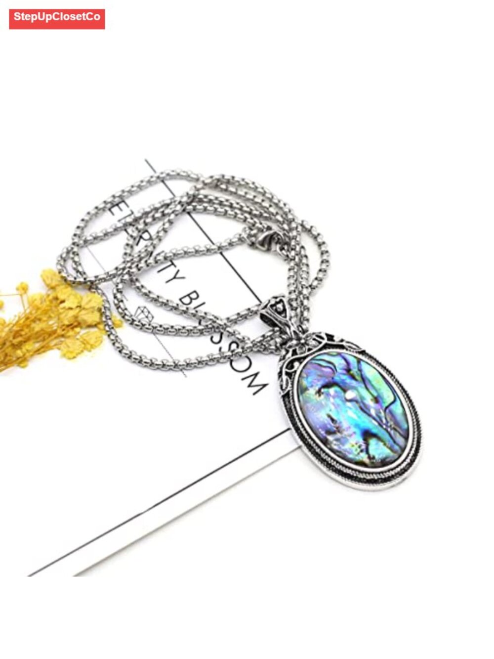 Natural Stone Pendant Necklace Healing Crystal Agate Abalone Shell Stainless
